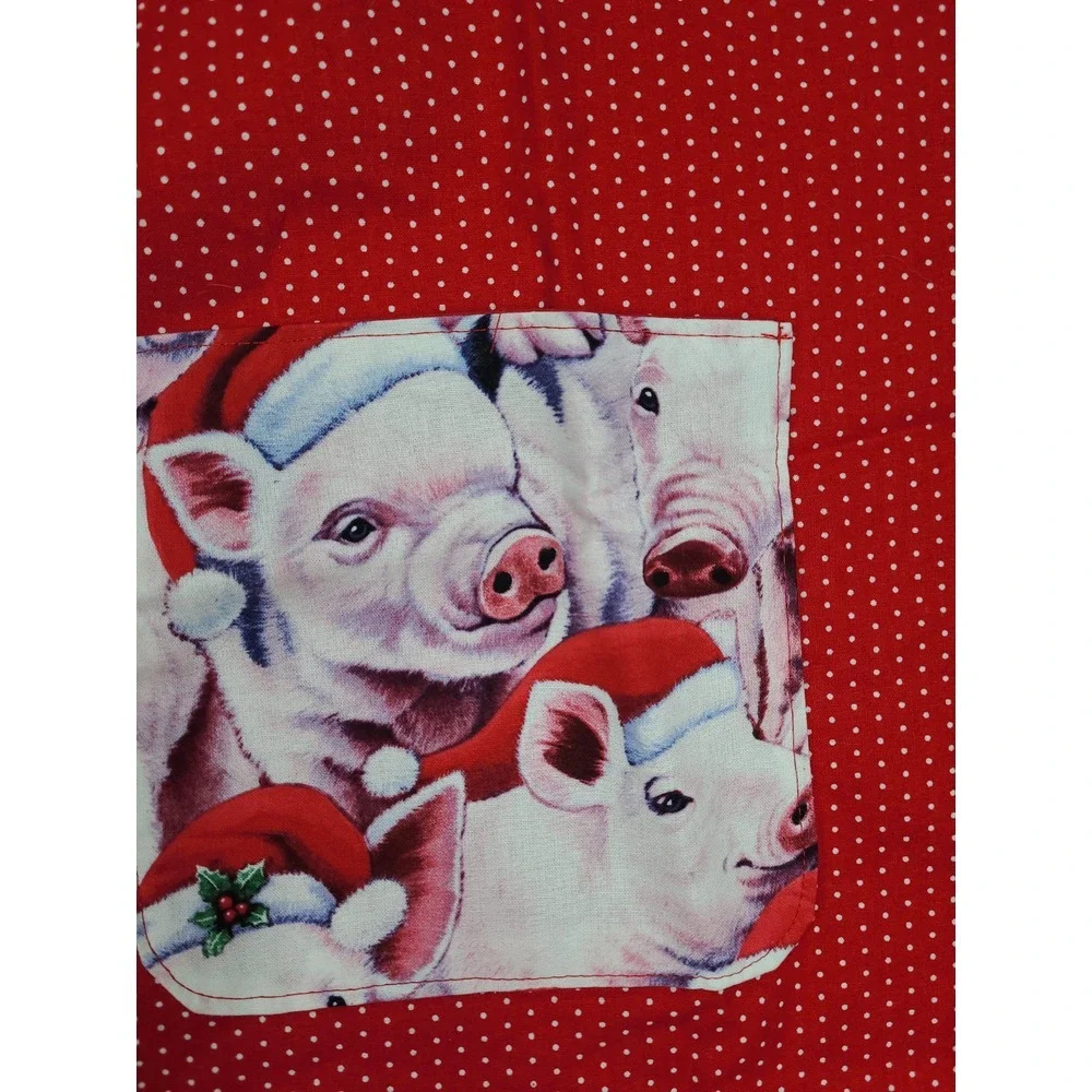 Handmade Apron Pigs In Christmas Santa Hat Poka‎ Dots Adjustable